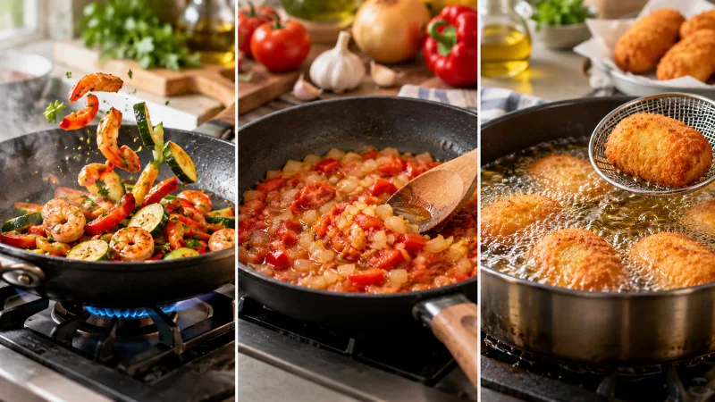 Saltear, sofreír y freír: diferencias clave en la cocina