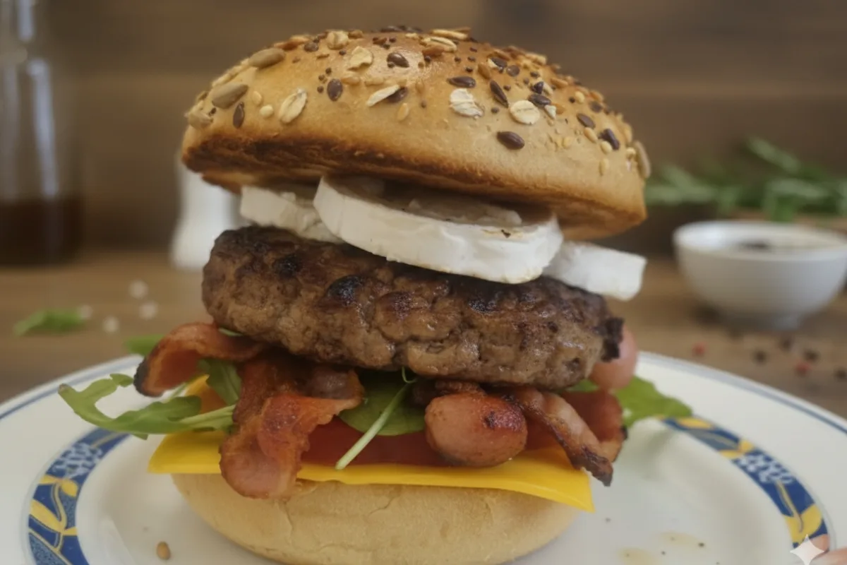 Hamburguesa con queso de cabra y bacón, irresistible y deliciosa